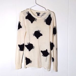 Hot Topic Distressed Black cat Sweater